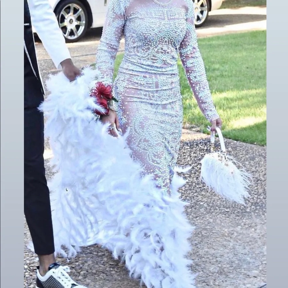 Stunning Sparkly Prom Dress With A White Feathered Train - Picture 3 of 7